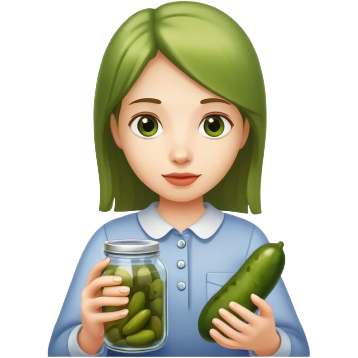 Girl holding a pickle jar emoji