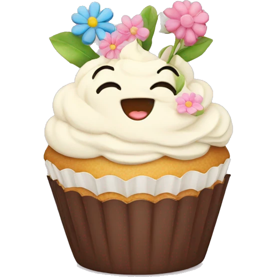 Happy cupcake with flowers on top  emoji
