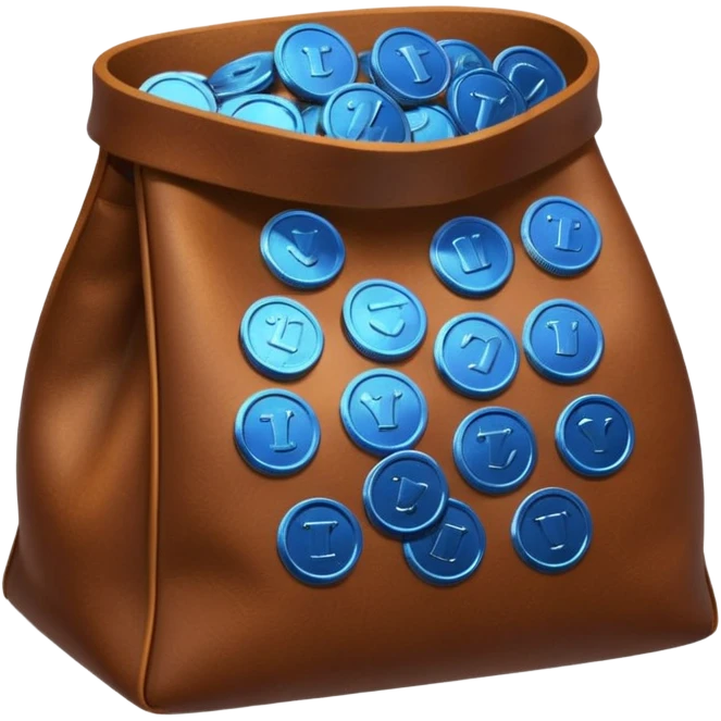 blue coins inside a brown leather bag  emoji