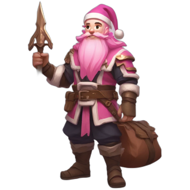 Spear user in albion online with pink hair pink beard and a santa bag emoji