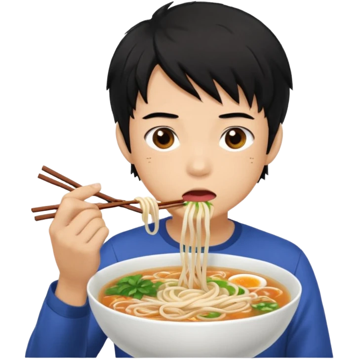 can you generate me a avatar of a male eating a bowl of pho? make it more anime. Make the person slurping on the noodles emoji