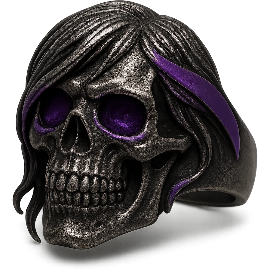 emo style black and purple skull ring emoji