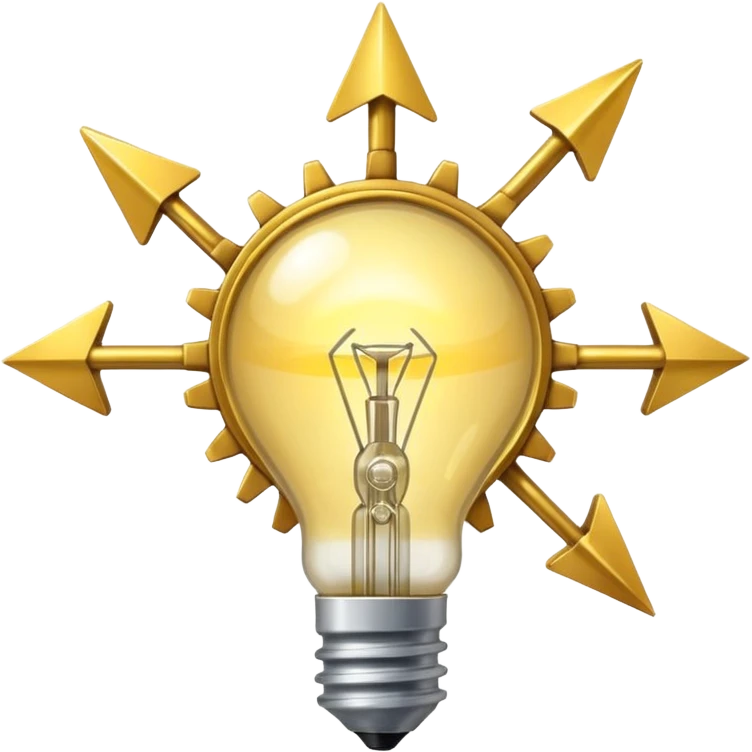 a gear with golden raising arrow behind it on the right side, and then a small golden beaming light bulb on the left side emoji