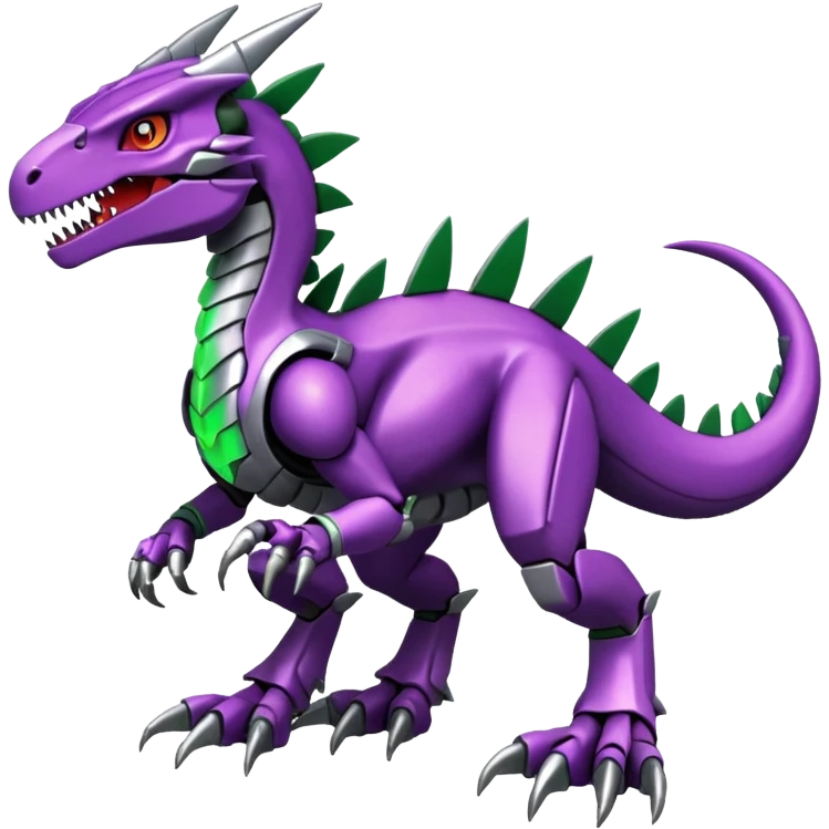 Cool Edgy Purple Green Digimon-Fakemon-Guilmon-Velociraptor-Dragon-Mecha full body emoji