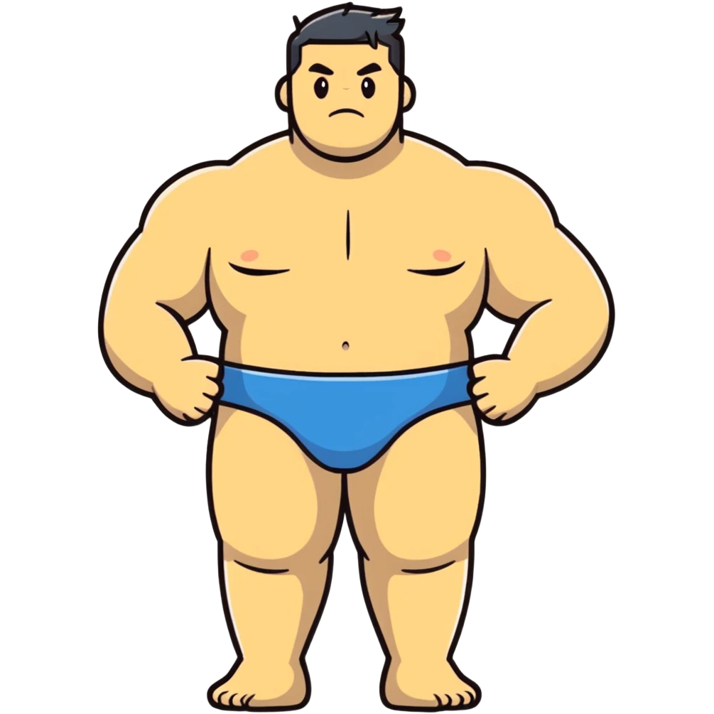 full body bulky male figure standing, robust build, broad shoulders, not too overweight but not skinny emoji