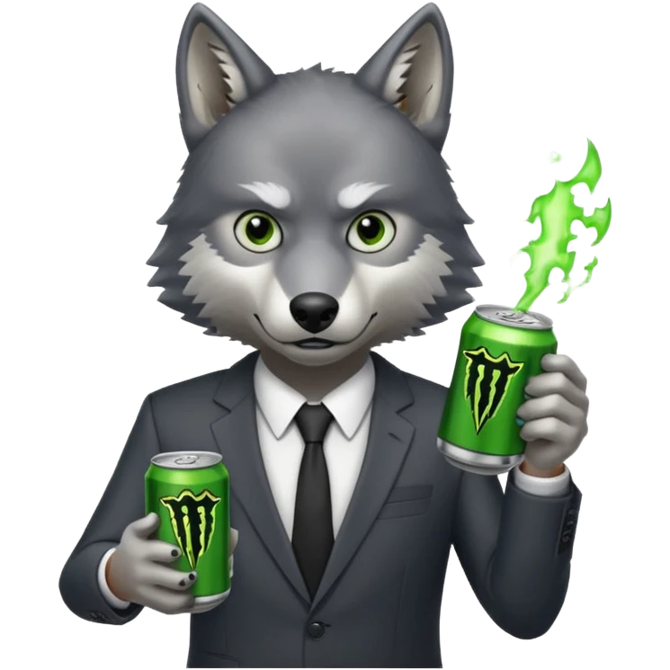 wolf in business suit, holding a monster energy can  emoji