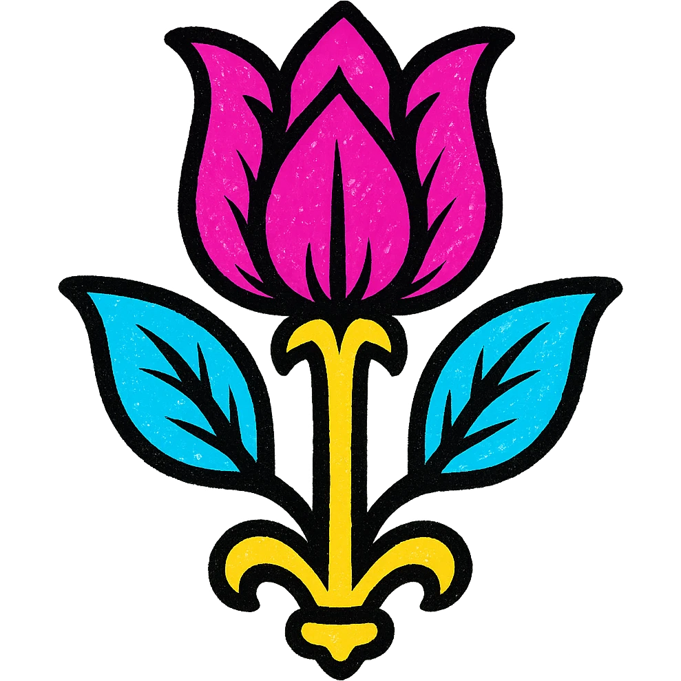 gothic flower, pop colors style emoji