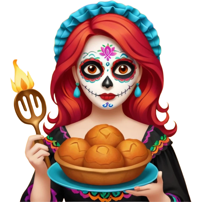 Día de muertos cabello rojo pan de muerto papel picado emoji