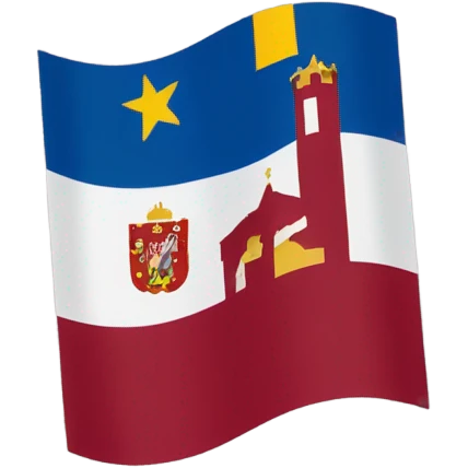 region de murcia flag with the style of iOS flag emojis. region de murcia is a region of spain which flag is composed by a burgundy color background, 4 towers in the top-left and 7 crowns in the bottom-right emoji