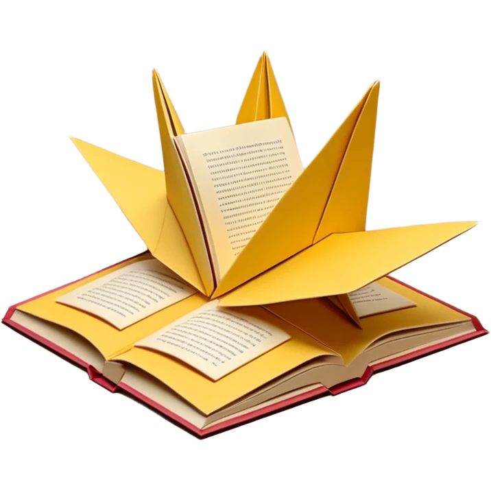 3D render of Pop-Up Book entirely of folded origami paper, sharp creases, cardboard texture, matte finish, visible paper grain, craft aesthetic,emoji style, isolated on white background --v 6.0 emoji