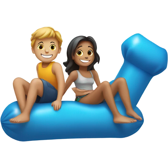 smiling girl and boy sitting on a tube emoji