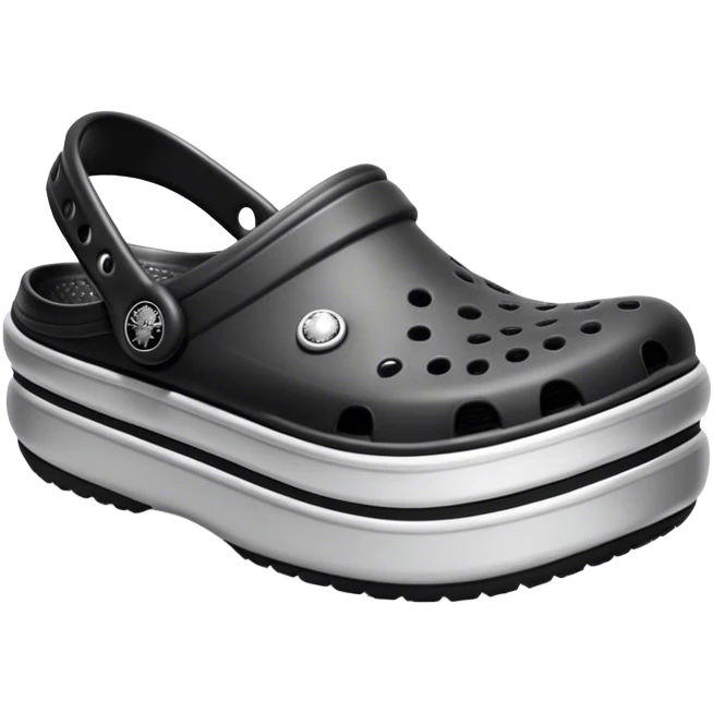 Black platform crocs with silver jibbits emoji