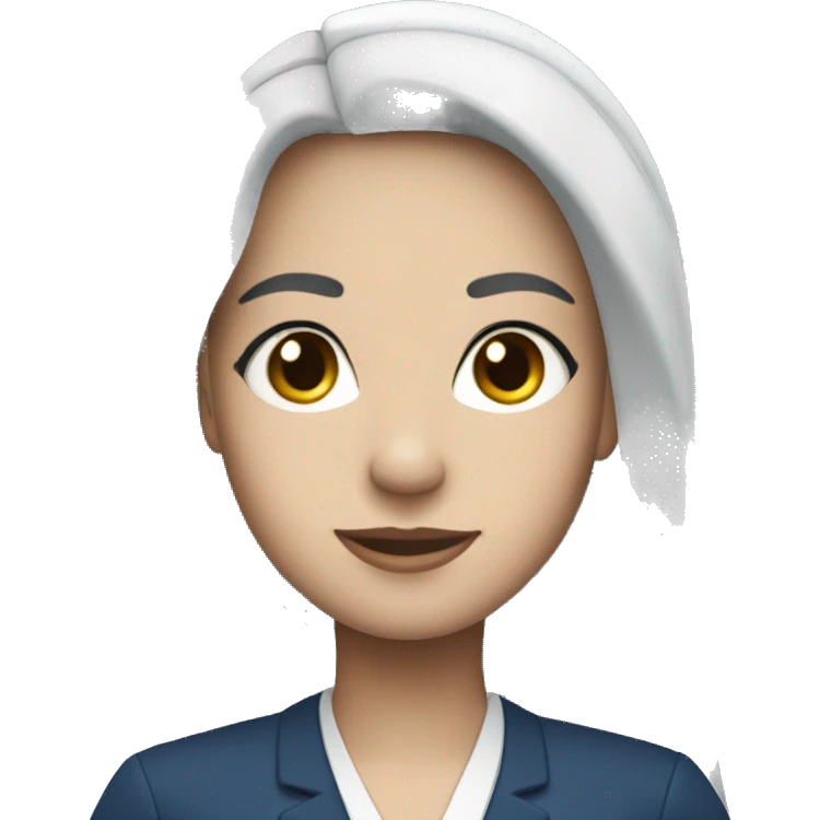 Flight attendant with long black hair, white skin and a blue uniform and a scarf emoji