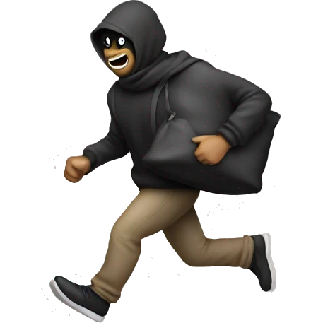 Thief with money bag over shoulders running looking back emoji