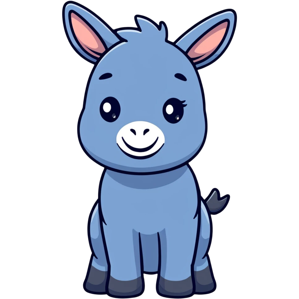 cute blue donkey with big eyes and friendly smile, simple flat design emoji