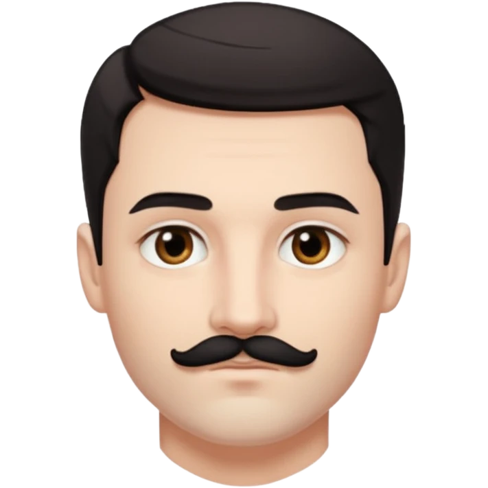 Very pretty handsome bratz man, with black black black eyes,  short dark hair, short black mustache , pale skin, defined jawline emoji