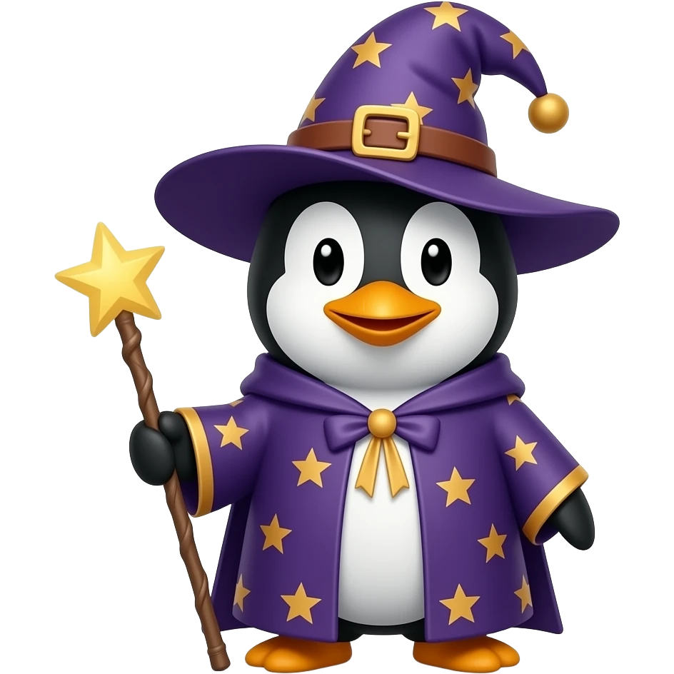Penguin as a wizard with magic wand emoji