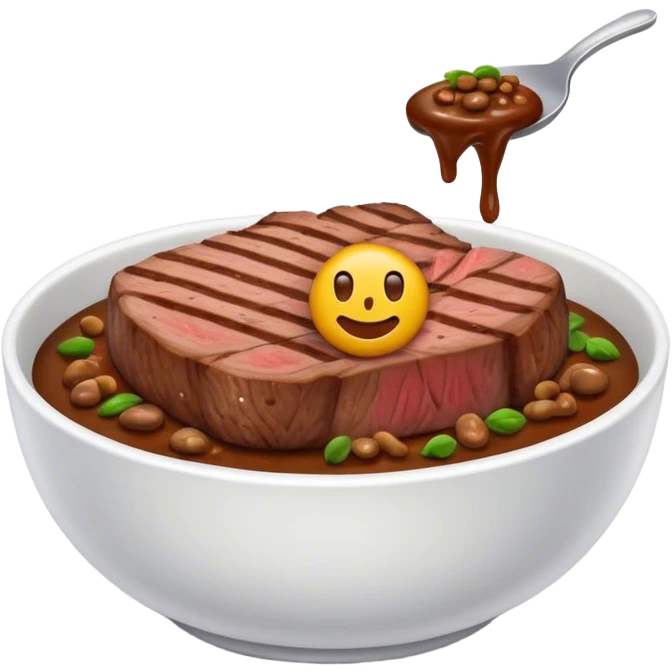 Create an emoji that is a bowl of steak and poop emoji