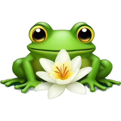 Frog on lily pad with flower emoji