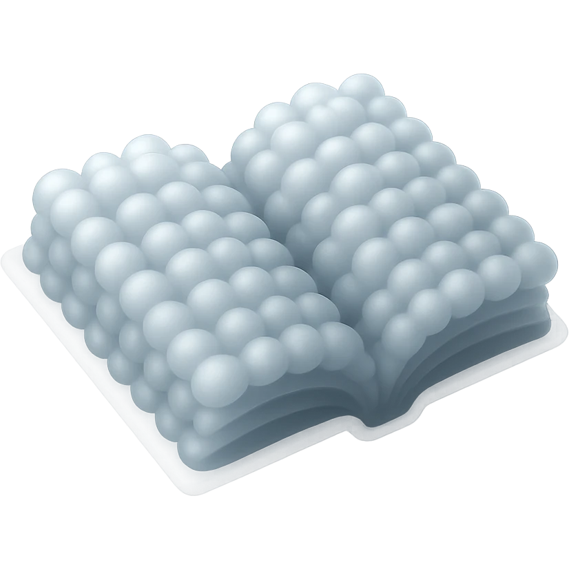 thick open book made entirely of small, very bright white fluffy convex clouds, matte glass style, no background emoji