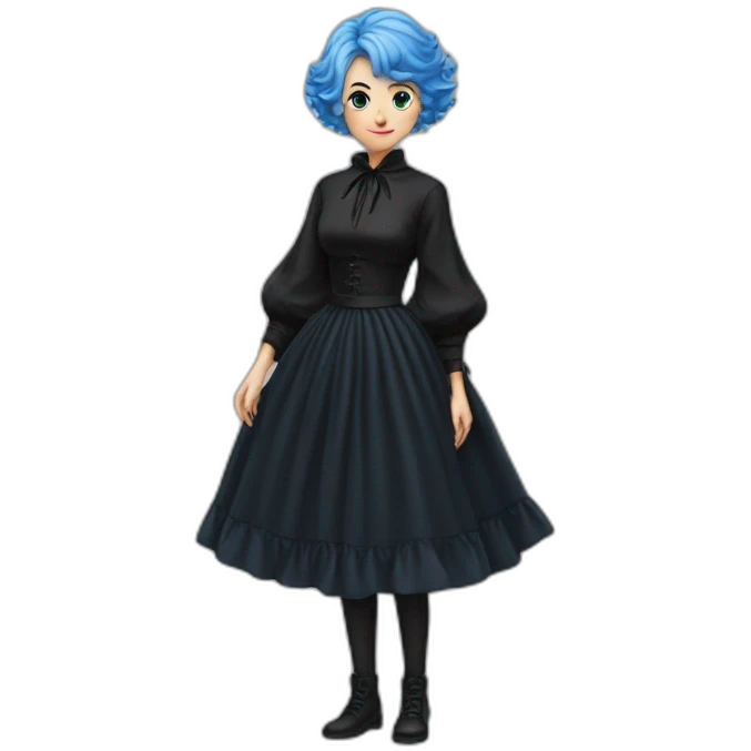 Short Blue-haired witch in black full skirt full length emoji