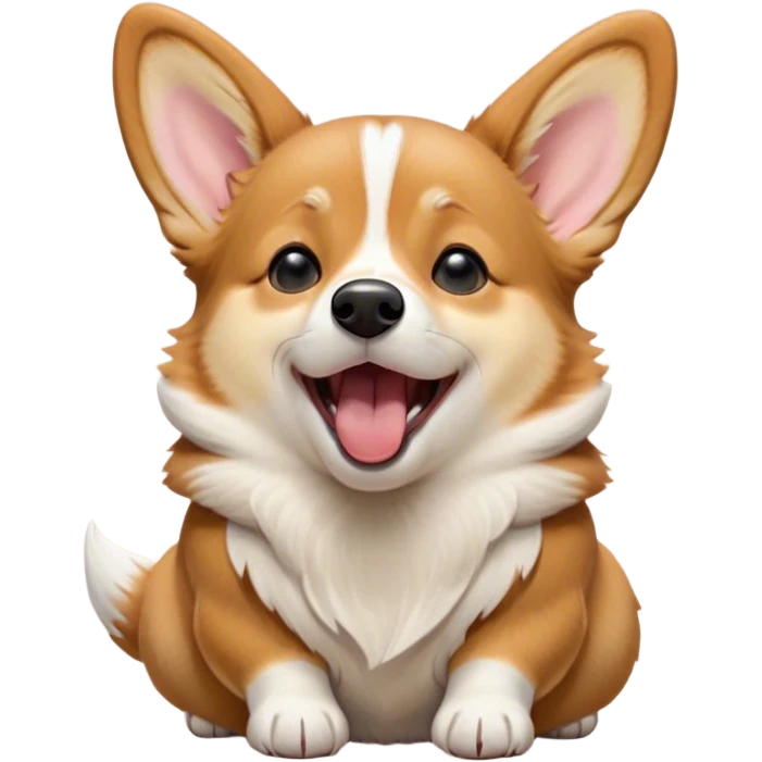 Cinematic Cute Yawning Fawn Corgi Portrait Emoji, Head tilted slightly with a dramatic, wide-open yawn, showcasing a smooth fawn coat with bold white markings, short ears slightly drooping, round brown eyes barely open in drowsy contentment, Simplified yet irresistibly adorable features, highly detailed, glowing with a soft, cozy glow, high shine, relaxed yet expressive, stylized with a touch of whimsy, bright and endearing, soft glowing outline, capturing the essence of a sleepy yet affectionate herder, so drowsy it feels like it could stretch right out of the screen and curl up for a nap! emoji