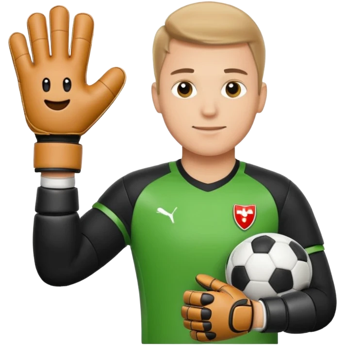Football goalkeeper gloves with man goalkeeper and small emoji emoji