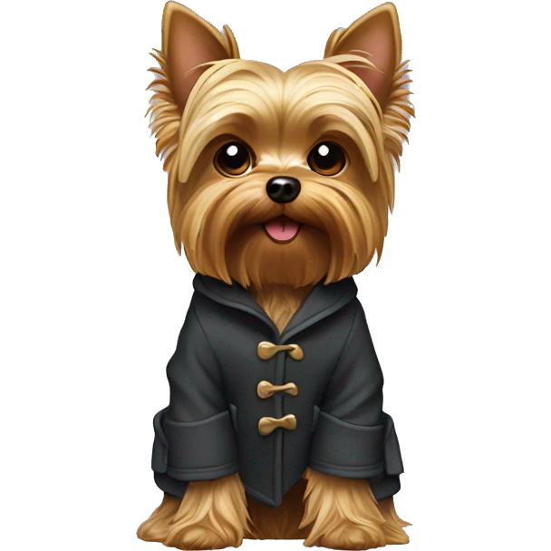 Small Yorkie dog with coat.  emoji