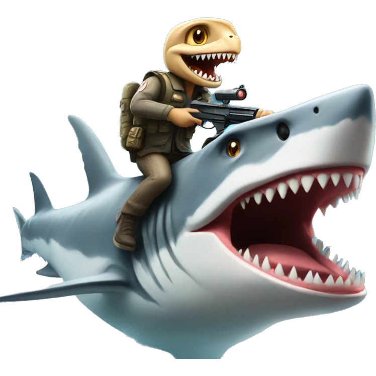 raptor riding on a shark shooting laser guns emoji