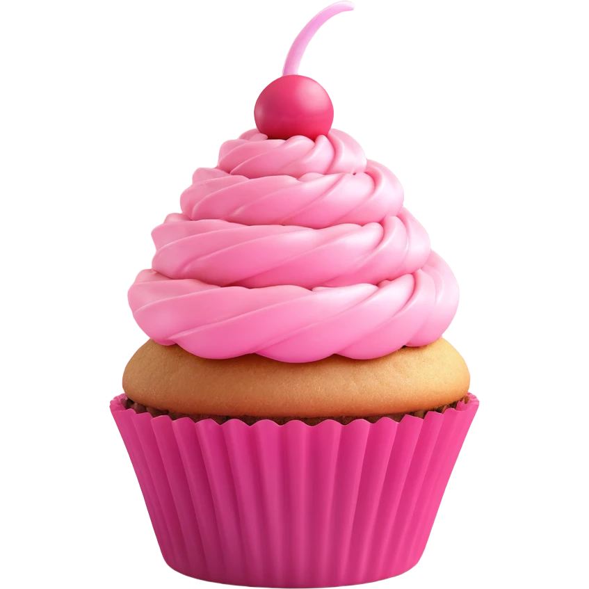 cupcake with pink icing, 3D style, soft shadows emoji