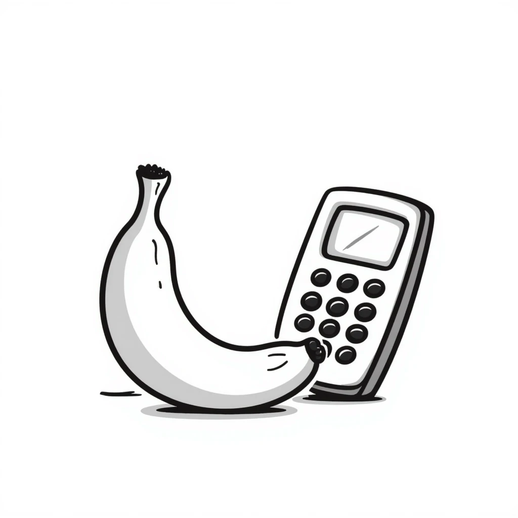 banana with T9 keyboard, hand drawn doodle style emoji