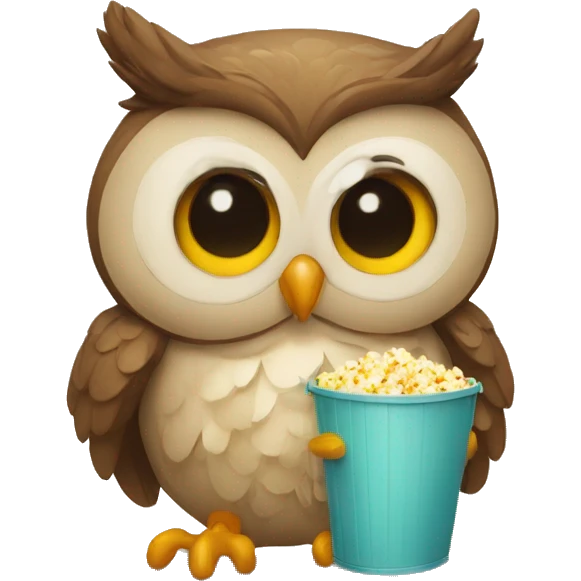 owl with a bucket of popcorn emoji