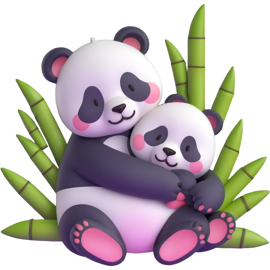 adorable sleeping baby panda hugging bamboo emoji