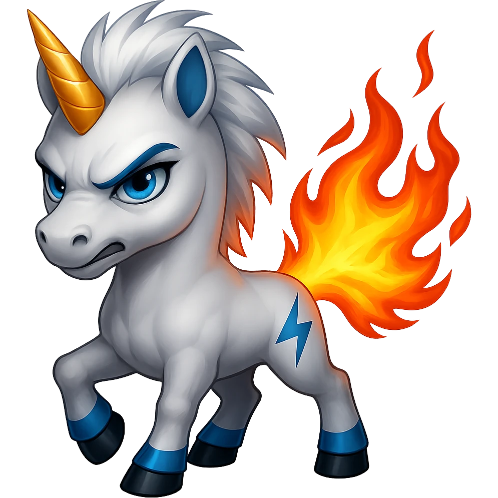 Make the pony look more aggressive with fire in its tail. Keep the background transparent. emoji