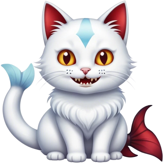 cat with vampire teeth and fish tail emoji