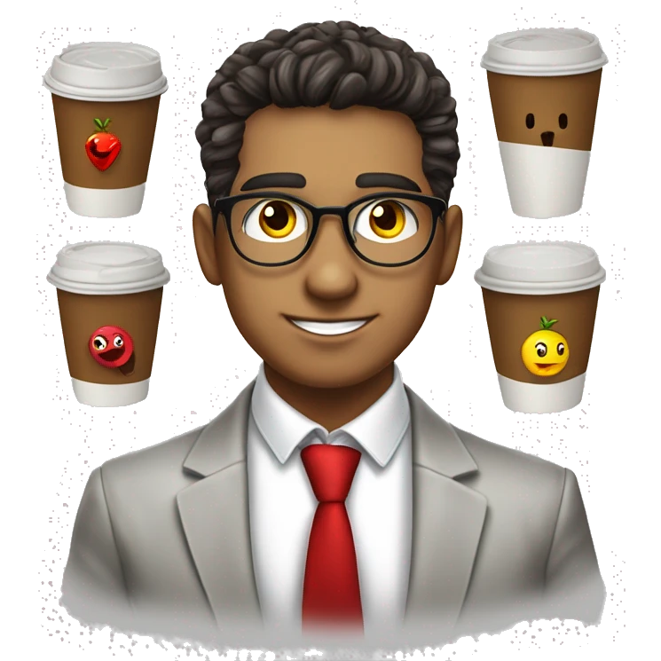Joven peli cafe ojos rojos corbata camisa blanca emoji