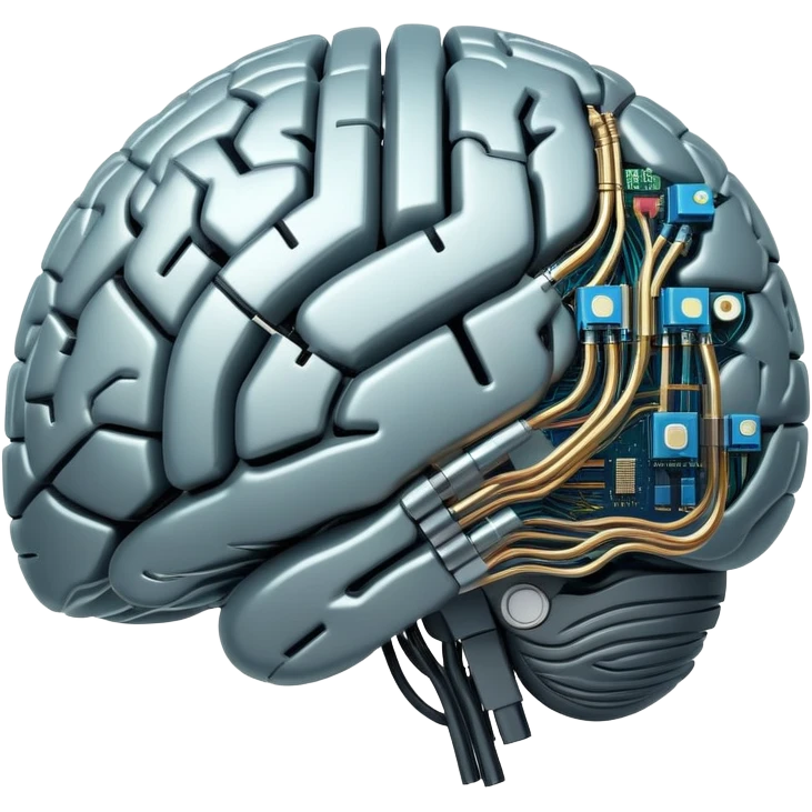 high-tech AI brain with circuits and glowing lights, inspired by Jarvis emoji