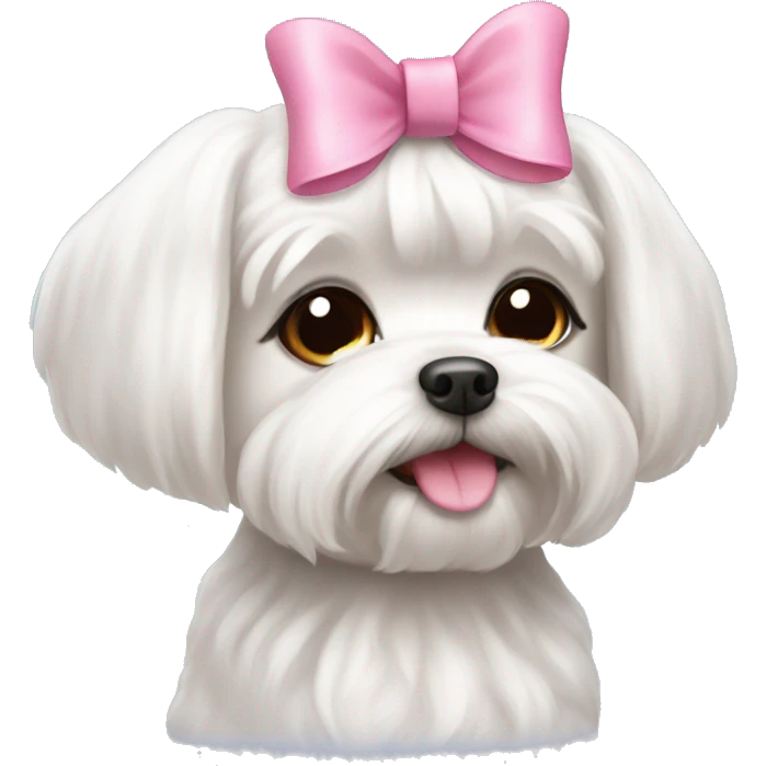 a cute maltese dog with a pink bow  emoji