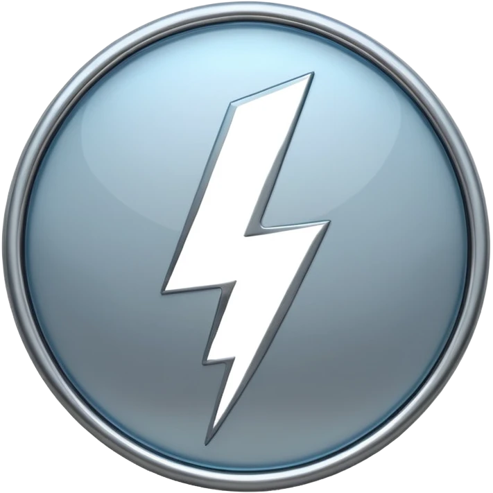 A lightning bolt emoji made of polished silver chrome, sharp yet rounded edges, glossy metallic surface, soft reflections, minimal futuristic design, iOS emoji style, centered, clean white background emoji