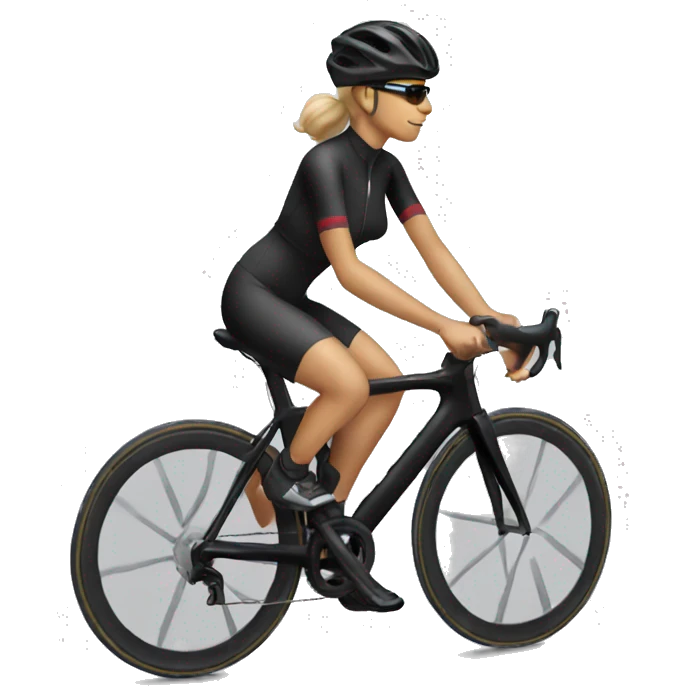 Roadcycling black bike, white cyclist wearing black clothes woman emoji