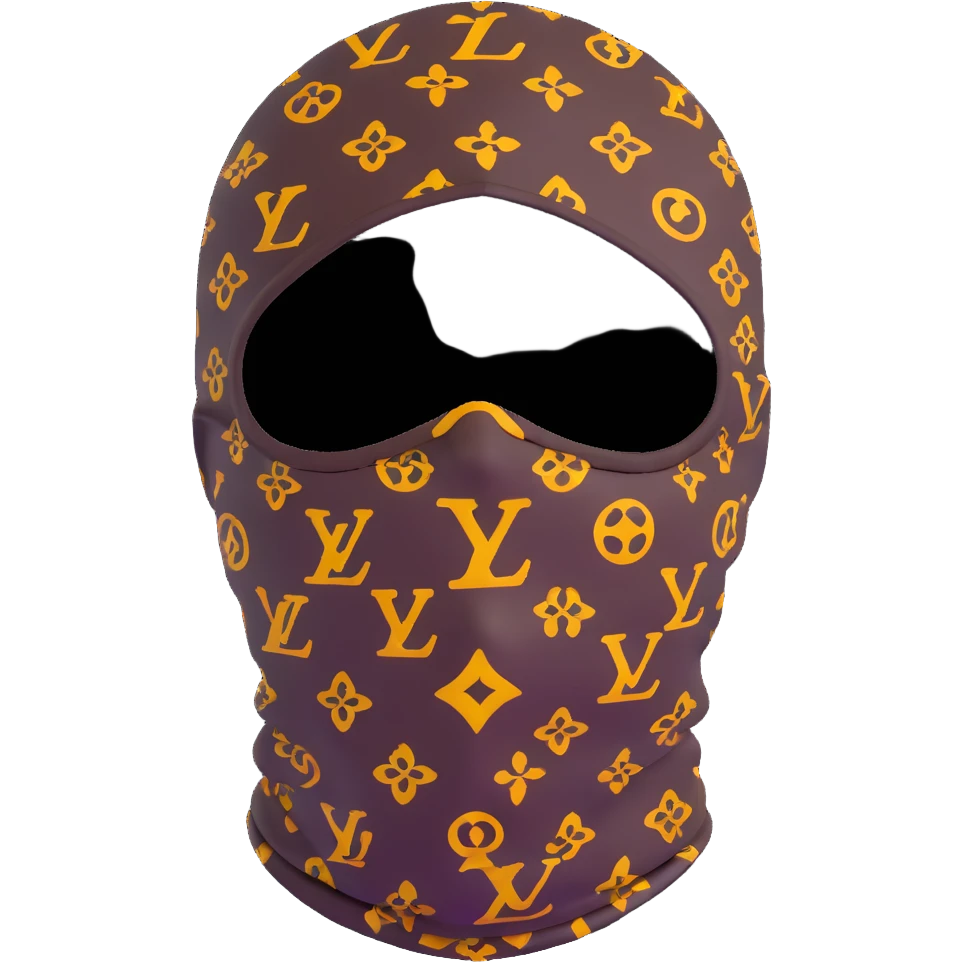 high-end Louis Vuitton ski mask with classic LV monogram print emoji
