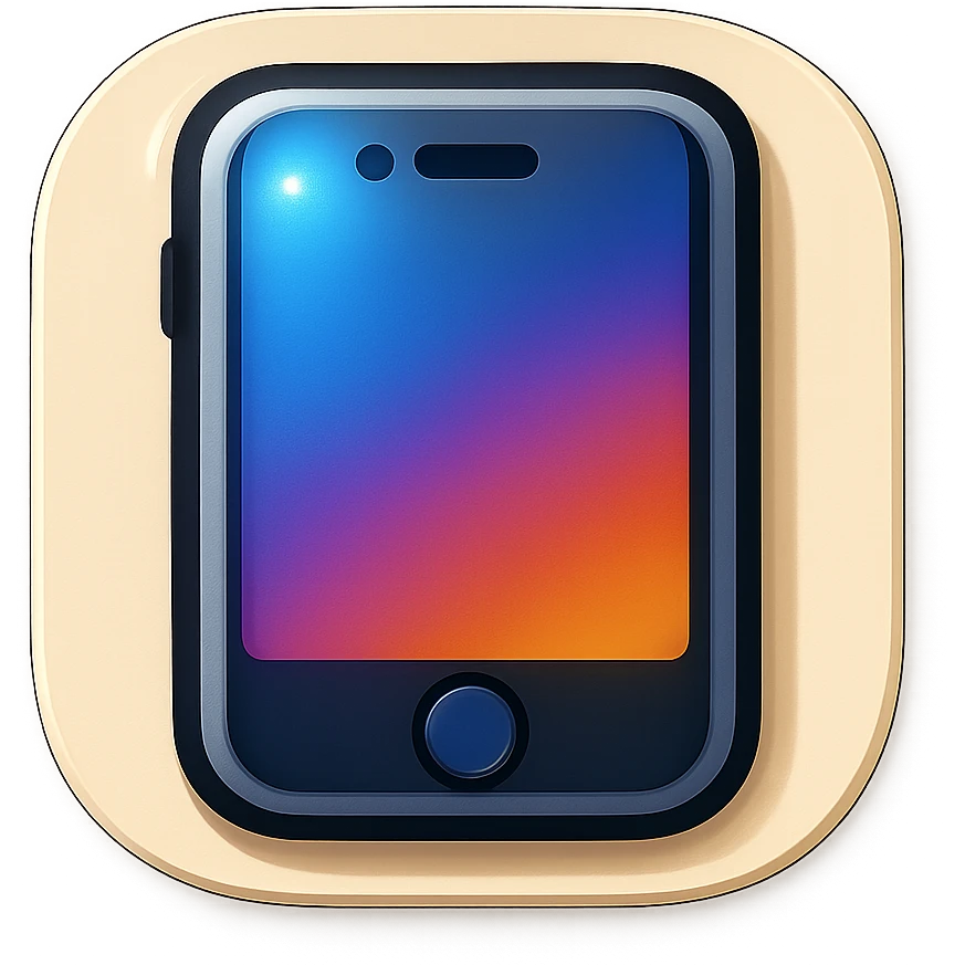 iPhone emoji as a modern app icon, rounded square shape, glossy finish, minimal details emoji