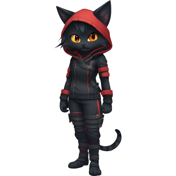 Edgy Shy Anthro Ninja cool pretty dark Litten-Pokémon-cat-fursona-animal techwear emoji