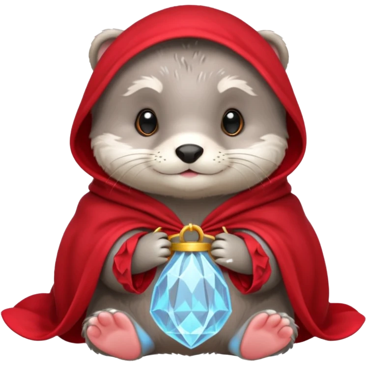 baby grey otter, in magic red cloak emoji