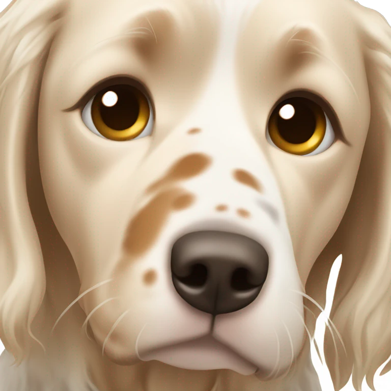 Cute Blonde girl with white and Brown english setter portrait emoji