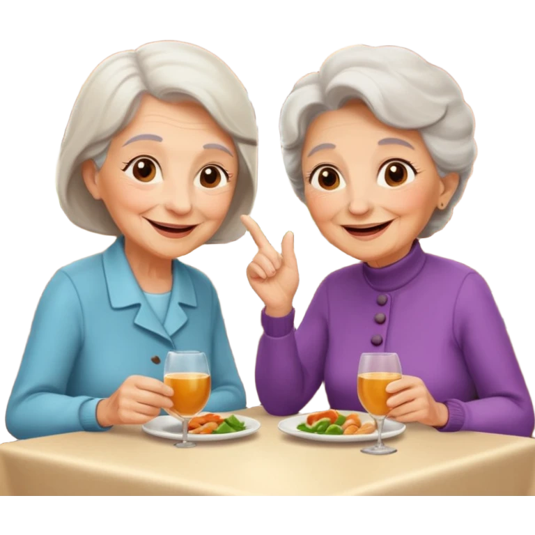 conversación dentro de un restaurant  dos personas y una de las persoans sea una abuela emoji