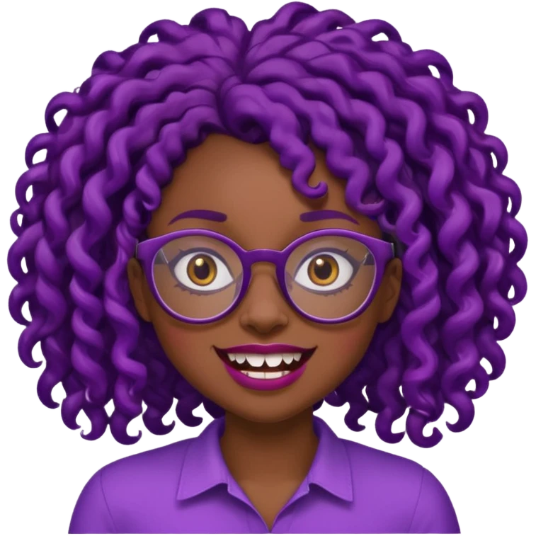 nerd emoji like with glasses and silly exaggerated buck teeth but it’s a black girl with dark purple curly hair emoji