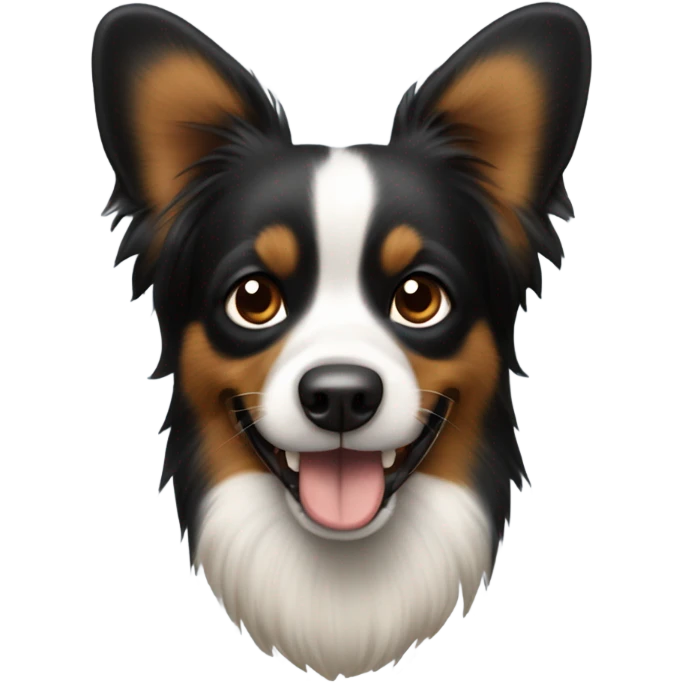 Perro papillon negro y marrón con la lengua fuera emoji
