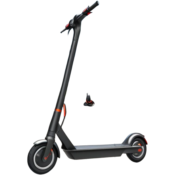 An icon featuring a sleek electric scooter with a modern design, parked on a smooth city sidewalk. The background shows a bustling urban landscape with clear skies, tall buildings, and pedestrians walking by. The scooter is highlighted as a symbol of eco-friendly transportation and modern mobility.  emoji