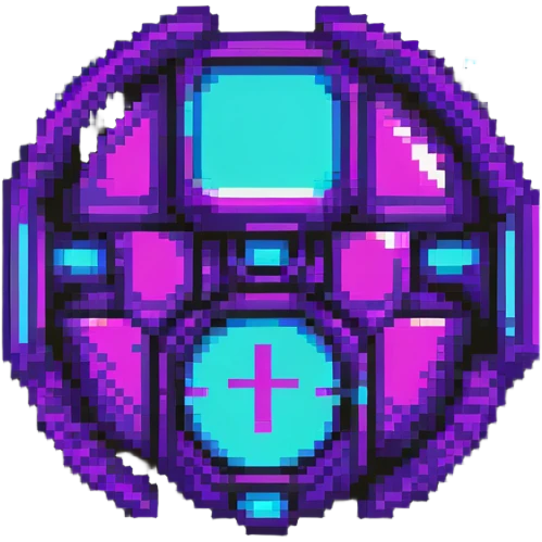futuristic cyberpunk pixel art icon, vivid neon colors purple magenta cyan, minimal expressive design, 32x32, centered, high contrast, transparent background, no text, suitable for dark background, music platform symbol Spotify YouTube Deezer SoundCloud emoji